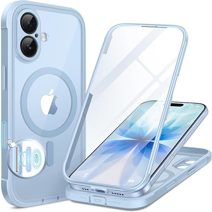 BERFY for iPhone 17 Case, Compatible with MagSafe, Built-in Glass Screen Protector, Camera Protection, Shockproof Full Body Phone case 6.3", Clear Blue