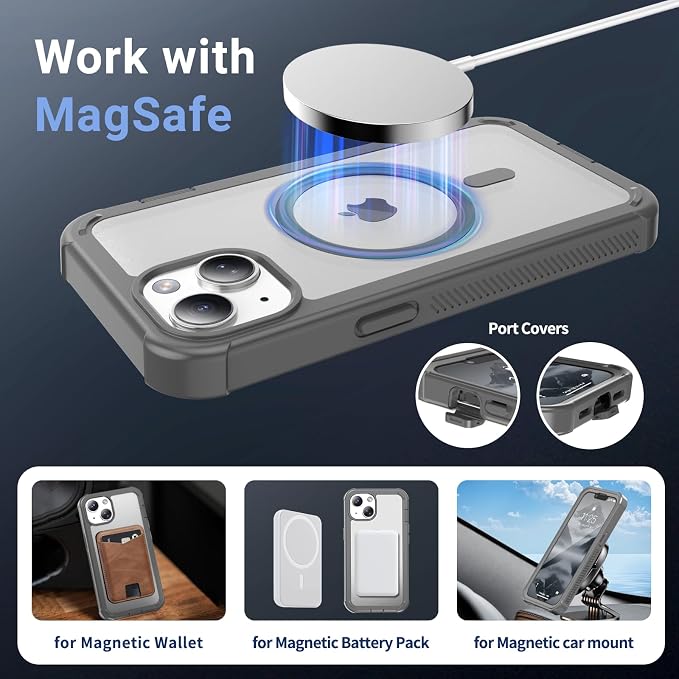 jaroco Magnetic for iPhone 14 Case, [Compatible with MagSafe][Military Grade Drop Protection][Heavy Duty Protection][Non-Slip][Shockproof] 2-Layer Durable Bumper Phone Case 6.1''-Gray