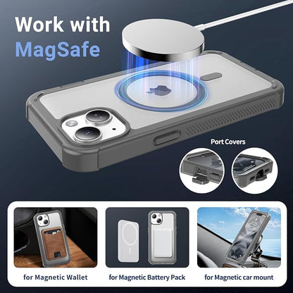 jaroco Magnetic for iPhone 14 Case, [Compatible with MagSafe][Military Grade Drop Protection][Heavy Duty Protection][Non-Slip][Shockproof] 2-Layer Durable Bumper Phone Case 6.1''-Gray