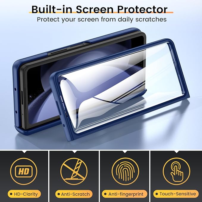 VEGO for Samsung Fold 5 Case with Hinge Protection&Slide Camera Cover,Blue | Built-in 360° Magnetic Ring Stand, Screen Protector, Shockproof Protective for Samsung Fold 5 5G 2023