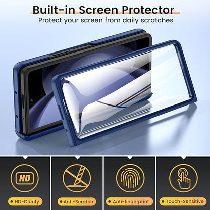 VEGO for Samsung Fold 5 Case with Hinge Protection&Slide Camera Cover,Blue | Built-in 360° Magnetic Ring Stand, Screen Protector, Shockproof Protective for Samsung Fold 5 5G 2023