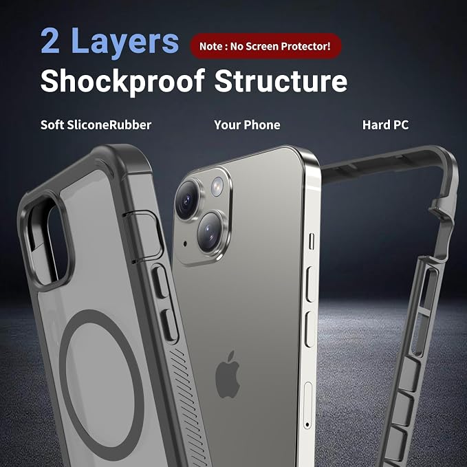 jaroco Magnetic for iPhone 13 Case, [Compatible with MagSafe][Military Grade Drop Protection][Heavy Duty Protection][Non-Slip][Shockproof] 2-Layer Durable Bumper Phone Case 6.1''-Gray
