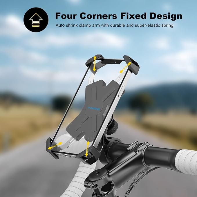 New Bike Phone Mount with Stainless Steel Clamp Arms Anti Shake and Stable 360° Rotation Bike Accessories/Bike Phone Holder for Any Smartphones GPS Other Devices Between 4 and 7 inches