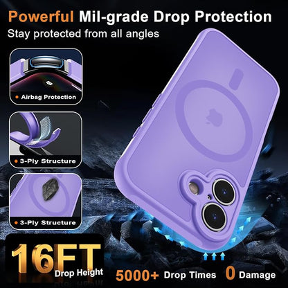 MOCCA Magnetic for iPhone 17 Case, (Compatible with Magsafe) (16FT Military Grade Protection) Full Camera Protection Anti-Fingerprint Slim Translucent Matte Phone Cover 6.3",Light Purple