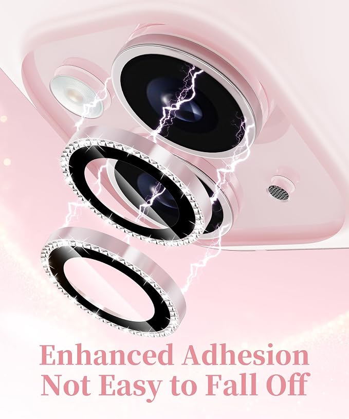 GolbinBox Camera Lens Protector for iPhone 15/15 Plus, 1:1 Invisible Fit, 9H Tempered Glass Ultra HD Metal Individual Camera Cover for Women, Case Friendly, Bling/Pink