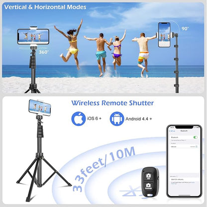 Sensyne 67" Phone-Tripod, Extendable Cell Phone Tripod Stand & Selfie Stick with Wireless Remote and Phone Holder, Compatible with iPhone Android Phone, Camera