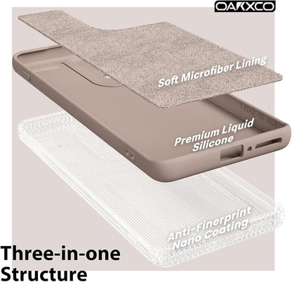 oakxco for Motorola Moto Edge 2024 Phone Case Liquid Silicone, Thin Slim Soft Rubber Gel TPU Plain Protective Simple Cover for Women Girl Cute, Matte Solid Color Aesthetic, Brown Khaki
