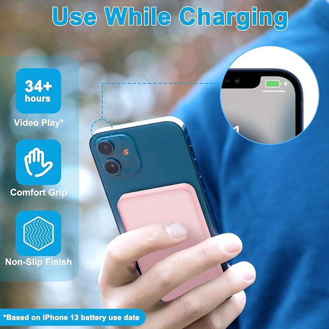 AOGUERBE for Magsafe Portable Charger, 10000mAh Magnetic Power Bank PD 22.5W Fast Charging Wireless Battery Pack with LED Display for iPhone 17/16/15/14/13/12 Series-Pink