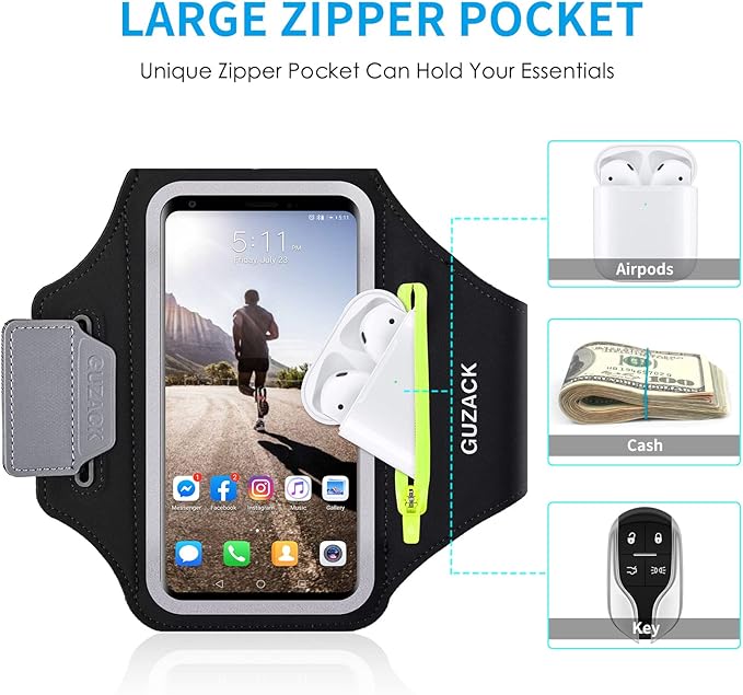 GUZACK Running Armband for iPhone 17 16 15 14 13 12 Pro Max/Plus/XR/XS, Galaxy S25/S24/S23/S22, with Card Slot & Key Pockets, Sports Arm Bands Cell Phone Holder Fit Up to 6.9 Inches Phone