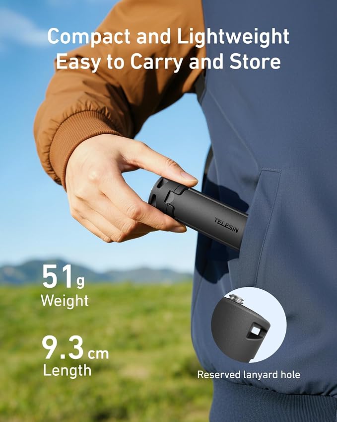 TELESIN Mini Tripod & Grip for DJI Osmo Pocket 3 Camera&Phone, One Click Open Desktop Stand&Handle with 1/4" Screw for DJI Action 6 5pro 4 Nano/Insta 360 X5 X4/Phone/Camera/Digital Device Accessories