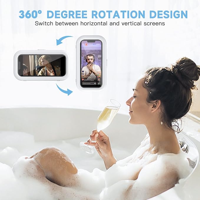 KUNSLUCK Shower Phone Holder Waterproof, 360° Rotation Shower Phone Case, Anti-Fog High Sensitivity Touch Screen Phone Holder for Bathroom Wall Mirror Bathtub, Compatible with 4.7"-6.8" Phones