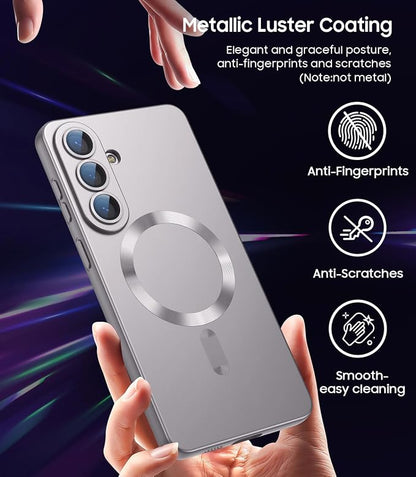 Magnetic for Samsung Galaxy S26 Plus Case [Compatible with MagSafe][Built-in Camera Lens Protector] Slim Soft Silicone Bumper Shockproof Metallic Luster Phone Case, Gray