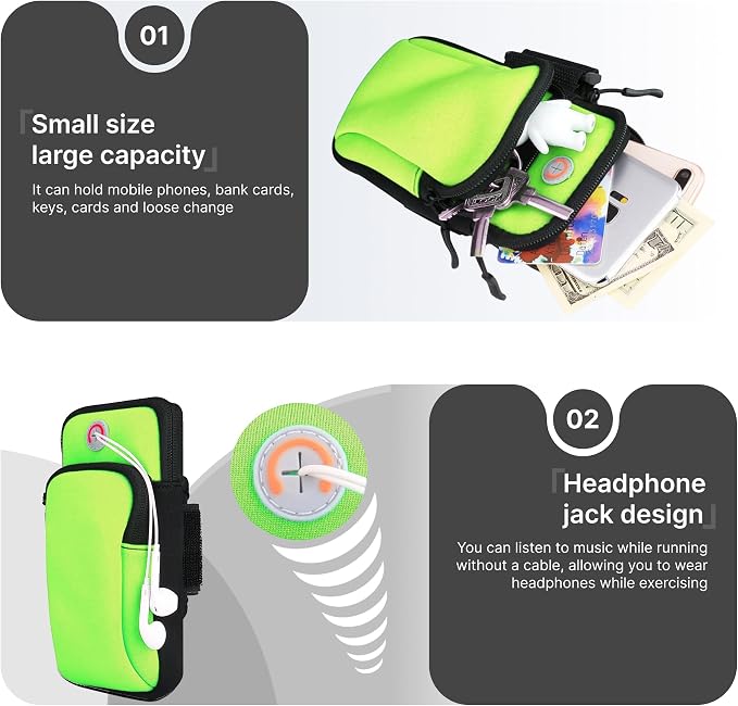 Running Armband, Adjustable Sports Band for Jogging, iPhone Workout Armband, Cell Pouch for Exercise Men Women (Green)