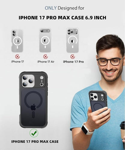 Compatible with iPhone 17 Pro Max Case Black, Built-in Screen Protector, [Compatible with MagSafe] Full Body Rugged Phone Case, Shockproof Protective Magnetic Cover for 17 ProMax 6.9" (Black)