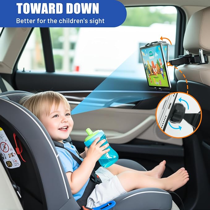 Car Tablet Headrest Holder -[3 in 1 Extension Arm] Adjustable Tablet Car Mount for Back Seat, Car Back Seat Headrest Mount Stand for Kids for iPad Pro Air Mini Galaxy Fire 4.7-12.9" Devices