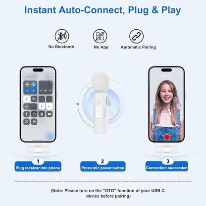 PoP voice Wireless Lavalier Microphone for iPhone, Android, Mini Clip-On Mic with Noise Cancellation, 65ft Range, 12H Battery, USB-C/Lightning - for TikTok, YouTube, Podcast, Live Streaming