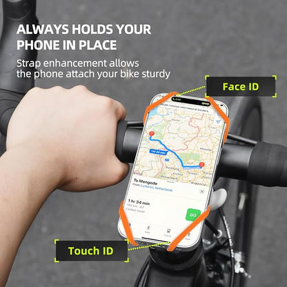 Bike Phone Mount for Handlebar – Scratch-Free Silicone Holder with Anti-Slip Grip, Universal Cycling Phone Stand Compatible with iPhone/Samsung (4.0"-7.2"),Horizontal & Vertical Installation