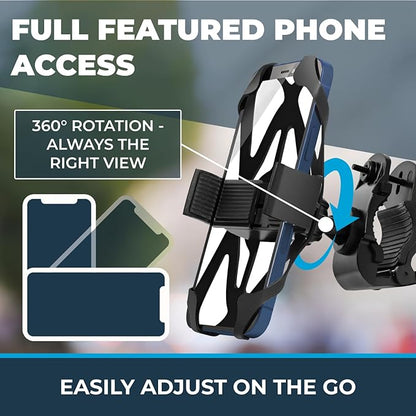 Roam Universal Black Net Bike Phone Mount Holder, 360° Rotation Hands Free Cell Navigation System for Motorcycle eBike Dirt Road Cruiser Scooter Jogging Stroller, Adjustable Up to 3.6" W x 7" L