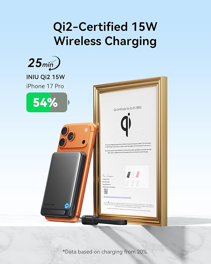 INIU for Magnetic Portable Charger, Qi2 Certified, Slimmest 45W 10000mAh Magnetic Power Bank, with USB C Cable, for iPhone 17,16, 15, 14 etc. Travel Hiking Essentials for Students Travelers, White