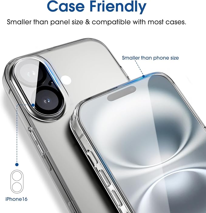 amFilm Auto-Alignment OneTouch for iPhone 16 [6.1''] Screen Protector + Camera Lens Protector, Tempered Glass, 30 seconds Installation, Bubble Free, Case Friendly, Anti-Scratch [2+2 Pack]
