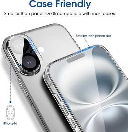 amFilm Auto-Alignment OneTouch for iPhone 16 [6.1''] Screen Protector + Camera Lens Protector, Tempered Glass, 30 seconds Installation, Bubble Free, Case Friendly, Anti-Scratch [2+2 Pack]
