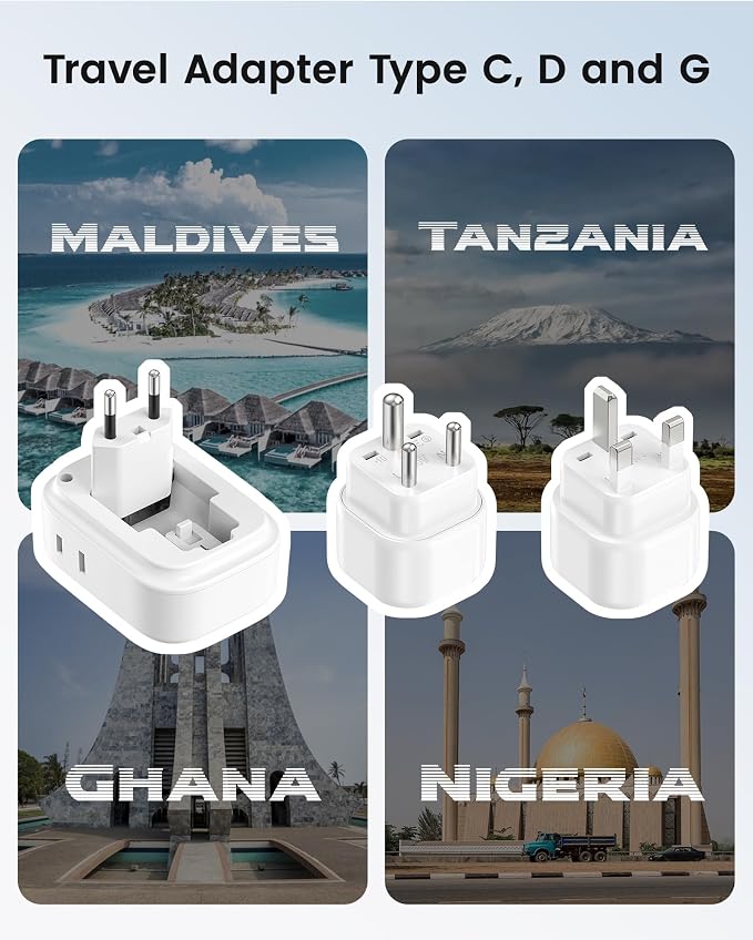 LENCENT Type C and Type D G Universal Travel Adapter Kit International Plug | Power Adapter for Europe UK Maldives Italy Ireland Scotland Dubai Singapore India Sri Lanka Tanzania Zanzibar Kuwait Nepal