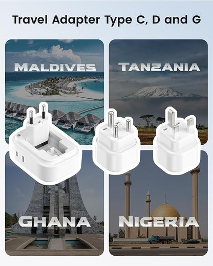 LENCENT Type C and Type D G Universal Travel Adapter Kit International Plug | Power Adapter for Europe UK Maldives Italy Ireland Scotland Dubai Singapore India Sri Lanka Tanzania Zanzibar Kuwait Nepal
