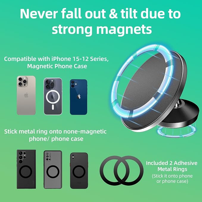 SEVENKA Gym Magnetic Phone Holder Compatible with iPhone 17 Pro Max 16 15 14 13 12, Samsung, All Phones, Portable Magnetic Phone Mount, 360° Rotation Phone Stand with Metal Plate & Ring