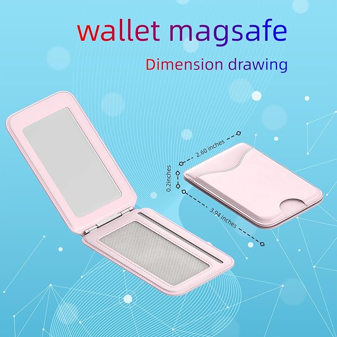 Upgraded for Magsafe Wallet, Strong Magnetic Phone Wallet with Adjustable Stand, Built in Makeup Mirror, 5 Card Holder, RFID Blocking (Pink Fold)