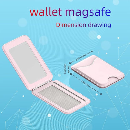 Upgraded for Magsafe Wallet, Strong Magnetic Phone Wallet with Adjustable Stand, Built in Makeup Mirror, 5 Card Holder, RFID Blocking (Pink Fold)
