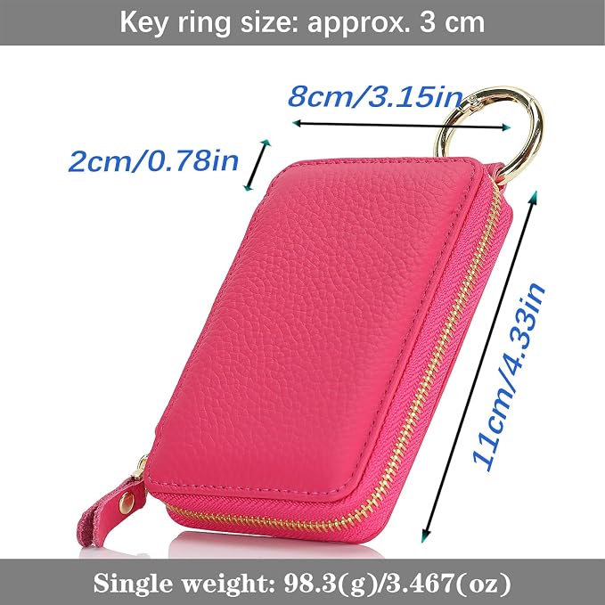 Cavor Compatible with MagSafe Wallet Genuine Leather Cash Wallets for Women, Magnetic Phone Wallet for iPhone 17 Pro Max/16/15/14/13/12, id Credit Card Holder with Mag safe Keychain-Rose red