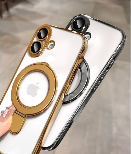LXK Magnetic Invisible Stand for iPhone 17 Case 6.3" Compatible with MagSafe, Military-Grade Protection, with Camera Protector, Clear Scratch-Resistant Back Cover for iPhone 17 - Grey