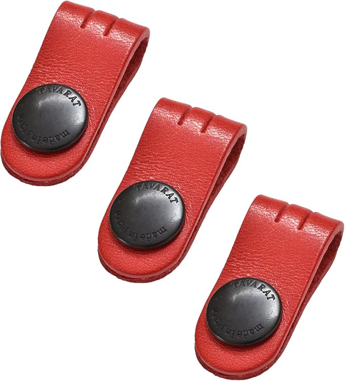 TAVARAT Cord Organizer, Cable Organizer, Charger Organizer, made in Japan, Genuine Leather, Cable Straps, Cable management, Cable Holder (Red, set of 3)