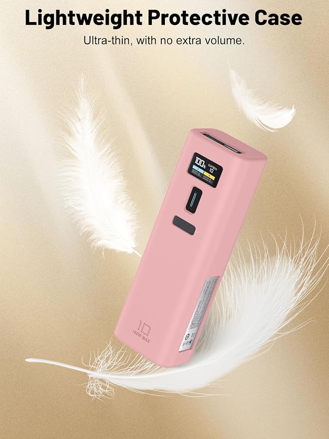 Silicone Protective Case Compatible with CUKTECH 10 Power Bank 10,000mAh 150W, Full-Body Protective Cover with Precise Cutouts, Shockproof & Scratch-Resistant Sleeve (Pink)