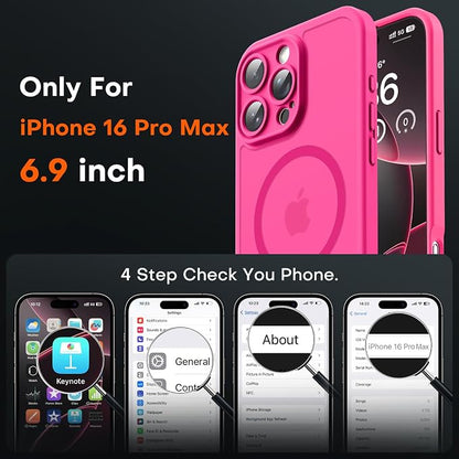 TOCOL for iPhone 16 Pro Max Phone Case Compatible with Magsafe Full Camera Protection Drop Protection Magnetic Translucent Matte Back Bumper Phone Case for 16 Pro Max 6.9-Inch (Hot Pink)