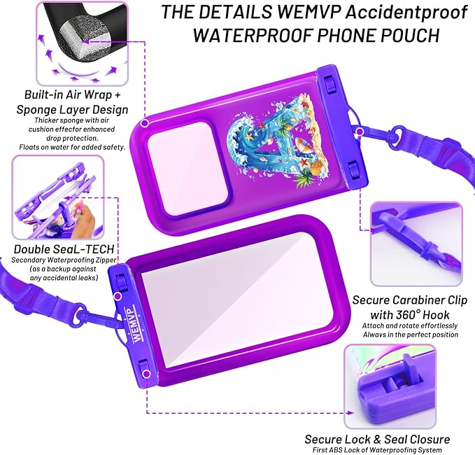 Personalized Initial Waterproof Phone Pouch Case - IPX8 Cellphone Dry Bag with Lanyard for iPhone 16/15/14/13/12 Pro Max (6.1–6.9"), Beach & Cruise Ship Essentials with Monogrammed Design (Purple, A)