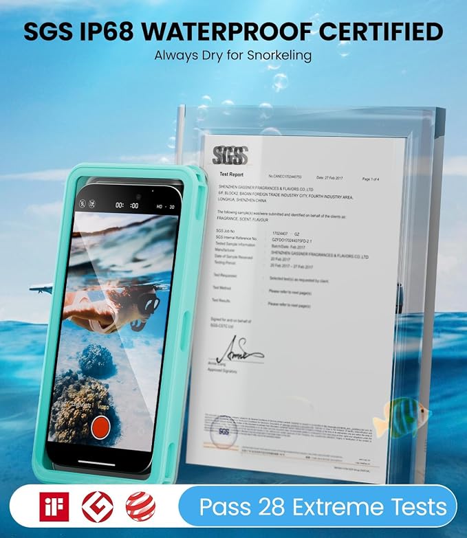 WIFORT Waterproof Phone Case with Lanyard, Underwater Phone Cases for Snorkeling/Diving/Swimming/Filming, IP68 Water Proof Touchscreen Case for All Cell Phones: iPhone/Samsung/Moto/Pixel - Teal