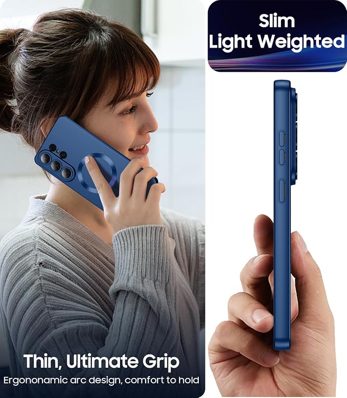 Magnetic for Samsung Galaxy S26 Ultra Case [Compatible with MagSafe][Built-in Camera Lens Protector] Slim Soft Silicone Bumper Shockproof Metallic Luster Phone Case, Blue