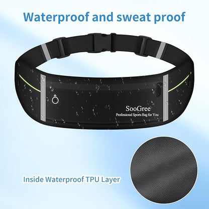 SooGree Slim Running Belt Sport Fanny Pack for Women Men,Reflective Waist Pack Runner Pouch Belt, Zipper Waterproof Running Phone Holder Jogging Pouch for Phone Money (GSP8806 Black)