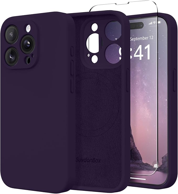 Magnetic for iPhone 14 Pro Case, Compatible with MagSafe, [Full Camera Protection][Screen Protector] Silicone Shockproof Protective Phone Case for iPhone 14 Pro 6.1", Deep Purple