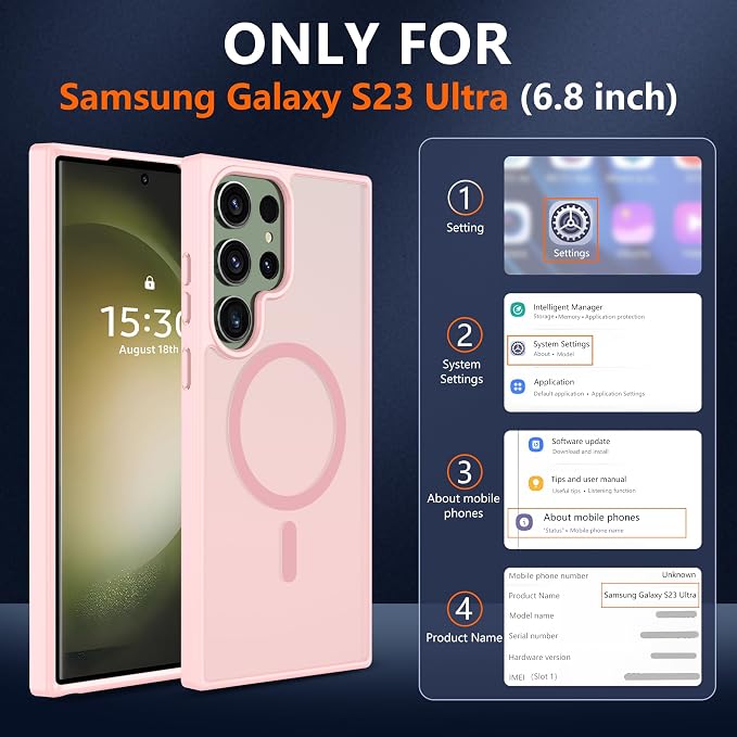 For Samsung Galaxy S23 Ultra Case [Compatible with Magsafe] Translucent Matte Magnetic S23 Ultra Phone Case,SlimThin Duty Shockproof Protection Cover with 2pc HD Screen Protector for S23 Ultra-Pink