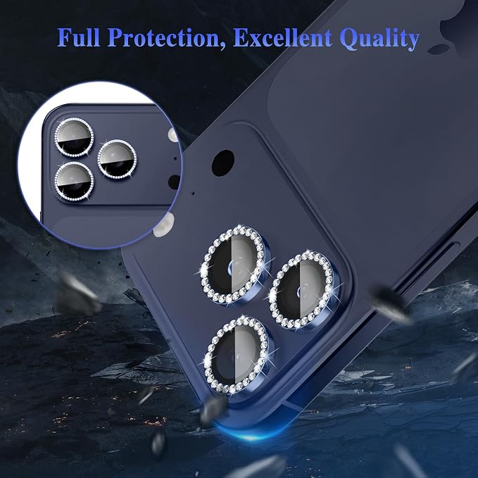 ShinKin Camera Lens Protector for iPhone 17 Pro/iPhone 17 Pro Max, Glitter Camera Cover, 9H Tempered Glass Individual Metal Ring Camera Protector for iPhone 17 Pro/17 Pro Max (Diamond - Blue)