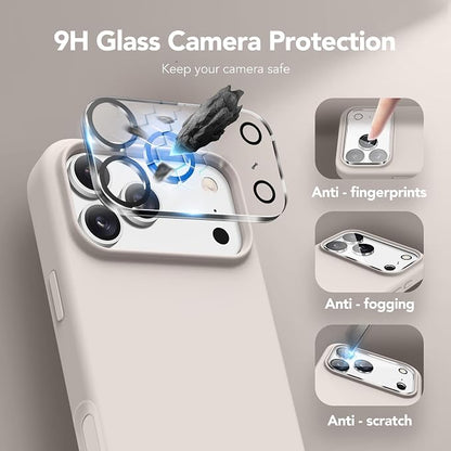 GONEZ Magnetic for iPhone 17 Pro Max Case, Compatible with MagSafe, [Screen Protector + Camera Lens Protector], Liquid Silicone Anti-Scratch Shockproof Protective Phone Case 6.9 inch, Stone