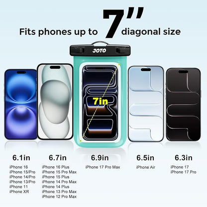 JOTO 2 Pack Waterproof Phone Pouch Case Up to 7", IPX8 Underwater Phone Case Cellphone Dry Bag for iPhone 17/Air 16 15 14 13 12 Pro Max Xs Max XR X 8 7 6S Plus SE/Galaxy S24 S23 S22 -Green