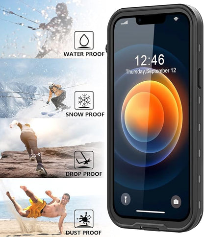 Protebox for iPhone 12 Pro Max Waterproof Case with Built-in Screen Protector, Shockproof Dustproof Full Body Protective IP68 Waterproof Phone Case for iPhone 12 Pro Max 6.7 inch (Black/Clear)