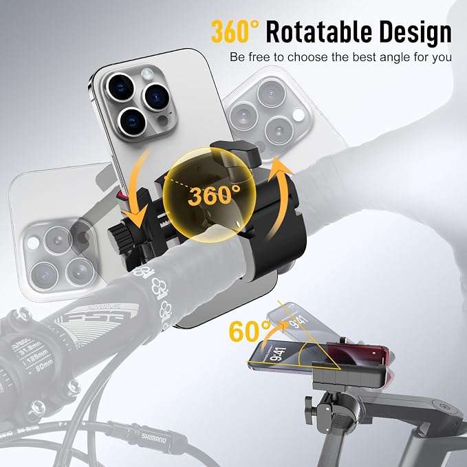 Moman Bike Phone Holder, PMS1 Universal Motorcycle Phone Mount【Unobstructed Lens】 360° Rotatable Quick Release Compatible with iPhone Samsung 4.5”-7.0” Phone, Motorcycle-Phone-Holder-Motorbike-Mount