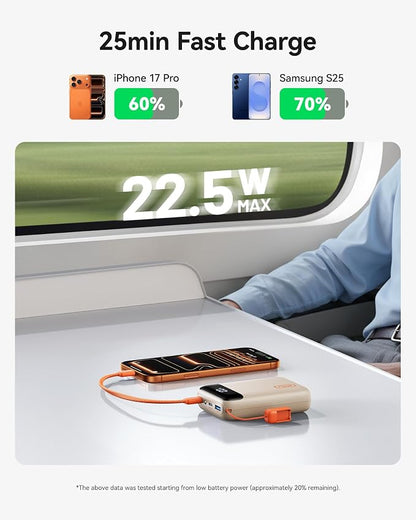 INIU Portable Charger, Smallest 22.5W 20000mAh USB C in & Out Power Bank Fast Charging, PD 3.0+QC 4.0 LED Display Phone Battery Pack Compatible with iPhone 17 16 15 14 Pro Samsung S24 Google, Beige