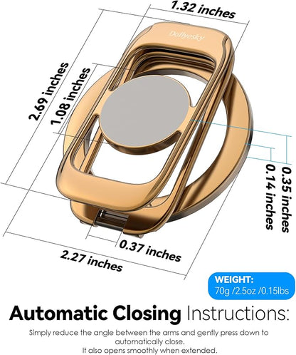 Magnetic Phone Ring Holder for MagSafe Phone Grip & Kickstand, Strong Dual-Sided Magnets Compatible with MagSafe Car Mount for iPhone 17/16/15/14/13/12 Pro Max and Android Phone Cases (Gold)