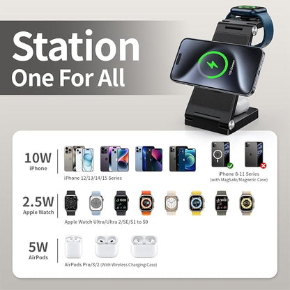 2026 Traveling Wireless Mag-Safe Fast Charging Station,Magnetic 3 in 1 Charger with Light for iPhone 16 15 14 13 12 Pro Max Plus,Apple Watch Series & Air pods 4 3 2 Pro-Gifts for Wife & Husband