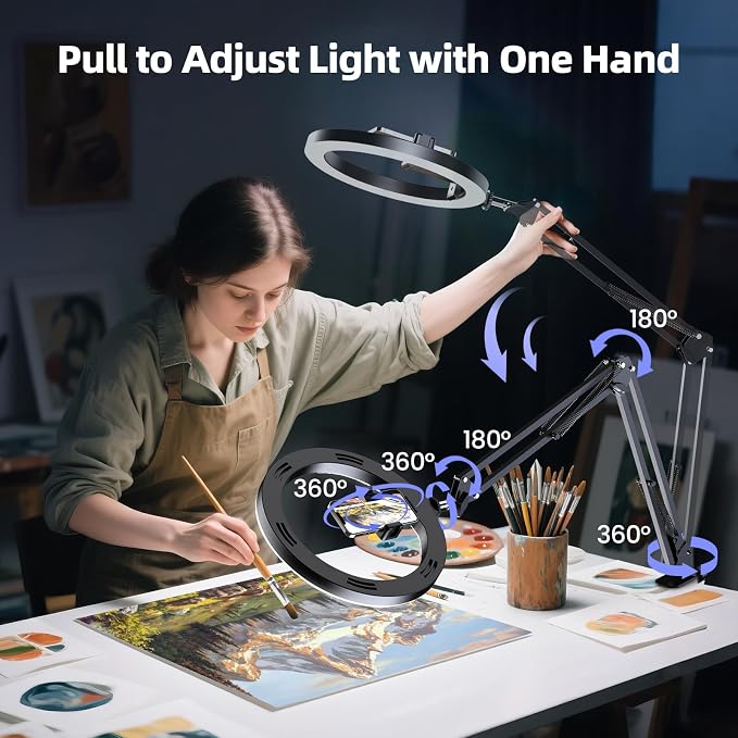 Ultra Bright 18W Ring Light for Desk with Overhead Phone Mount & Stable Phone Stand for Recording – Super Bright Lighting Ringlight for Artists/DIY Crafting/Repair Videos/Painting/Tutorial Recording